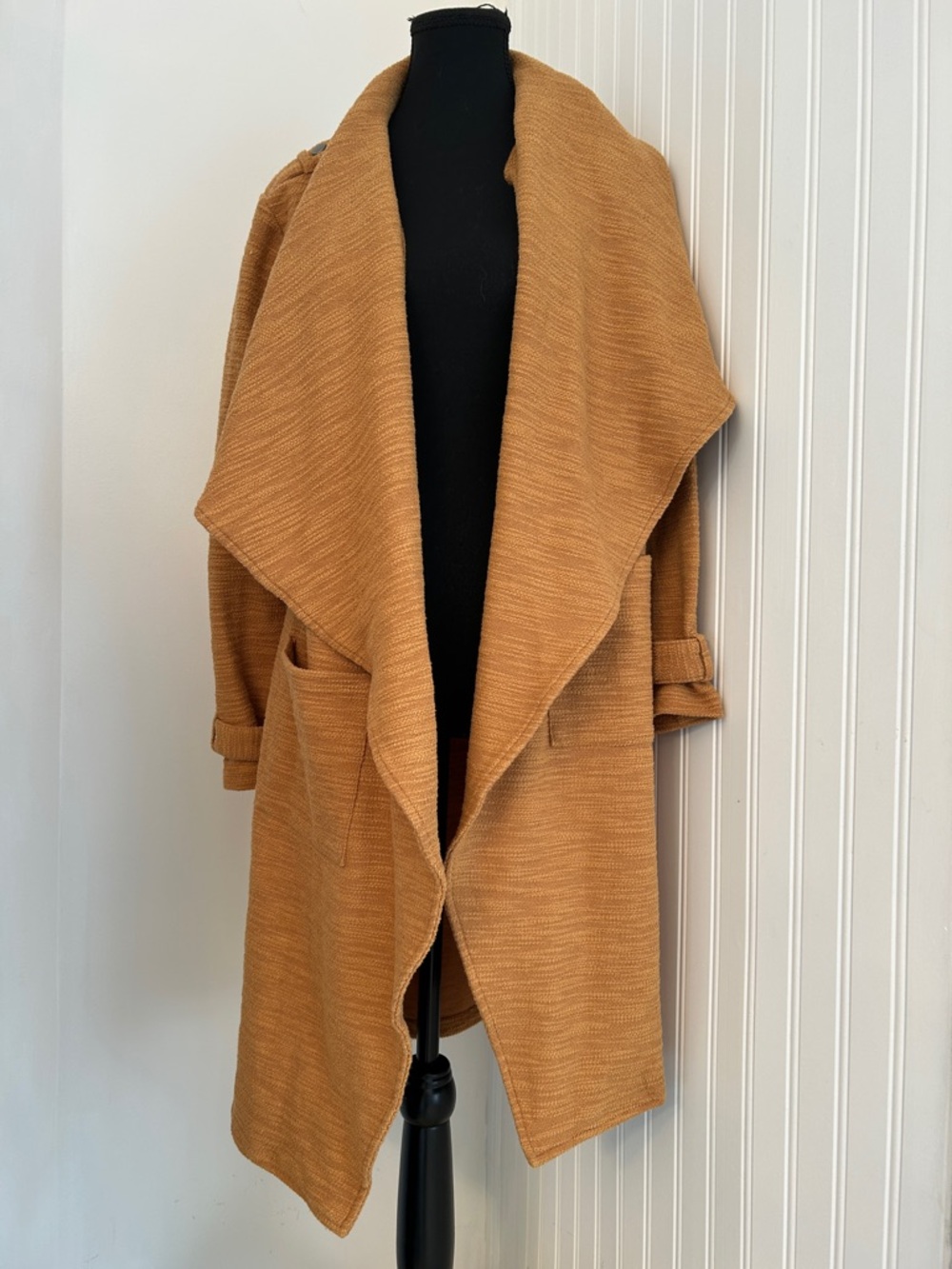 NWT Cozy Draped Open Front Cardigan Coat - Warm Mustard